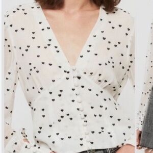 AllSaints Amalie White Embroidered Heart Blouse Size 4